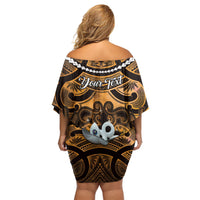 Personalised Maori Matariki Manaia Kowhai Family Matching Off Shoulder Short Dress and Hawaiian Shirt Maori Kowhaiwhai Pattern Galaxy