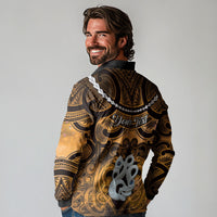 Personalised Maori Matariki Manaia Kowhai Long Sleeve Polo Shirt Maori Kowhaiwhai Pattern Galaxy