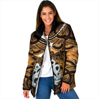 Personalised Maori Matariki Manaia Kowhai Padded Jacket Maori Kowhaiwhai Pattern Galaxy LT01 Women Yellow - Polynesian Pride