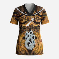 Personalised Maori Matariki Manaia Kowhai Scrub Top Maori Kowhaiwhai Pattern Galaxy LT01 Adult Yellow - Polynesian Pride