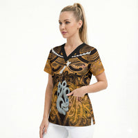 Personalised Maori Matariki Manaia Kowhai Scrub Top Maori Kowhaiwhai Pattern Galaxy LT01 - Polynesian Pride