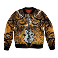 Personalised Maori Matariki Manaia Kowhai Sleeve Zip Bomber Jacket Maori Kowhaiwhai Pattern Galaxy