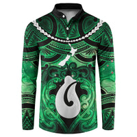 Personalised Maori Matariki Hei Matau Kakariki Button Sweatshirt Maori Kowhaiwhai Pattern Galaxy LT01 Green - Polynesian Pride