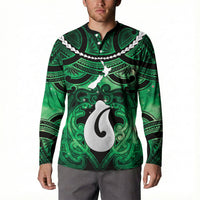 Personalised Maori Matariki Hei Matau Kakariki Button Sweatshirt Maori Kowhaiwhai Pattern Galaxy LT01 - Polynesian Pride