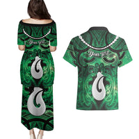Personalised Maori Matariki Hei Matau Kakariki Couples Matching Puletasi and Hawaiian Shirt Maori Kowhaiwhai Pattern Galaxy