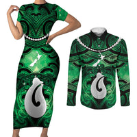 Personalised Maori Matariki Hei Matau Kakariki Couples Matching Short Sleeve Bodycon Dress and Long Sleeve Button Shirt Maori Kowhaiwhai Pattern Galaxy