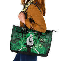 Maori Matariki Hei Matau Kakariki Leather Tote Bag Maori Kowhaiwhai Pattern Galaxy
