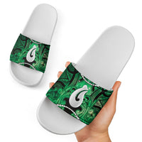 Maori Matariki Hei Matau Kakariki Slide Sandals Maori Kowhaiwhai Pattern Galaxy