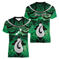 Personalised Maori Matariki Hei Matau Kakariki Women V-Neck T-Shirt Maori Kowhaiwhai Pattern Galaxy