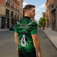 Personalised Maori Matariki Hei Matau Kakariki Zipper Polo Shirt Maori Kowhaiwhai Pattern Galaxy
