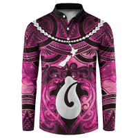 Personalised Maori Matariki Hei Matau Mawhero Button Sweatshirt Maori Kowhaiwhai Pattern Galaxy LT01 Pink - Polynesian Pride