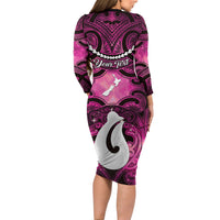 Personalised Maori Matariki Hei Matau Mawhero Family Matching Long Sleeve Bodycon Dress and Hawaiian Shirt Maori Kowhaiwhai Pattern Galaxy