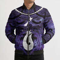 Personalised Maori Matariki Hei Matau Waiporoporo Bomber Puffer Jacket Maori Kowhaiwhai Pattern Galaxy