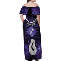 Personalised Maori Matariki Hei Matau Waiporoporo Family Matching Off Shoulder Maxi Dress and Hawaiian Shirt Maori Kowhaiwhai Pattern Galaxy