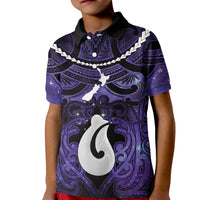 Personalised Maori Matariki Hei Matau Waiporoporo Kid Polo Shirt Maori Kowhaiwhai Pattern Galaxy