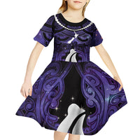Personalised Maori Matariki Hei Matau Waiporoporo Kid Short Sleeve Dress Maori Kowhaiwhai Pattern Galaxy