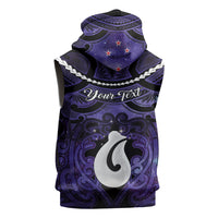Personalised Maori Matariki Hei Matau Waiporoporo Sleeveless Hoodie Maori Kowhaiwhai Pattern Galaxy