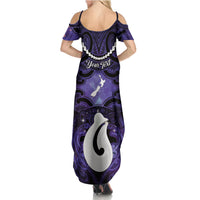 Personalised Maori Matariki Hei Matau Waiporoporo Summer Maxi Dress Maori Kowhaiwhai Pattern Galaxy