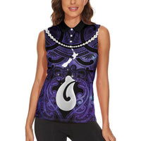 Personalised Maori Matariki Hei Matau Waiporoporo Women Sleeveless Polo Shirt Maori Kowhaiwhai Pattern Galaxy