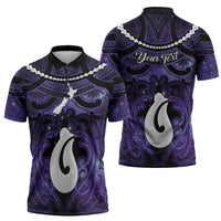 Personalised Maori Matariki Hei Matau Waiporoporo Zipper Polo Shirt Maori Kowhaiwhai Pattern Galaxy