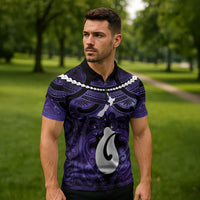 Personalised Maori Matariki Hei Matau Waiporoporo Zipper Polo Shirt Maori Kowhaiwhai Pattern Galaxy