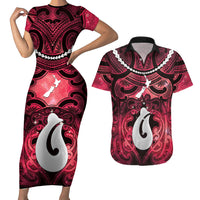 Personalised Maori Matariki Hei Matau Whero Couples Matching Short Sleeve Bodycon Dress and Hawaiian Shirt Maori Kowhaiwhai Pattern Galaxy