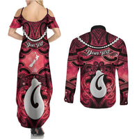 Personalised Maori Matariki Hei Matau Whero Couples Matching Summer Maxi Dress and Long Sleeve Button Shirt Maori Kowhaiwhai Pattern Galaxy