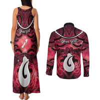 Personalised Maori Matariki Hei Matau Whero Couples Matching Tank Maxi Dress and Long Sleeve Button Shirt Maori Kowhaiwhai Pattern Galaxy