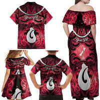 Personalised Maori Matariki Hei Matau Whero Family Matching Off Shoulder Maxi Dress and Hawaiian Shirt Maori Kowhaiwhai Pattern Galaxy