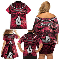 Personalised Maori Matariki Hei Matau Whero Family Matching Off Shoulder Short Dress and Hawaiian Shirt Maori Kowhaiwhai Pattern Galaxy