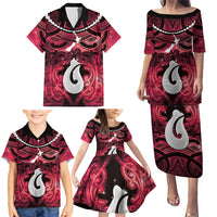 Personalised Maori Matariki Hei Matau Whero Family Matching Puletasi and Hawaiian Shirt Maori Kowhaiwhai Pattern Galaxy