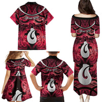 Personalised Maori Matariki Hei Matau Whero Family Matching Puletasi and Hawaiian Shirt Maori Kowhaiwhai Pattern Galaxy