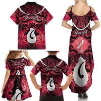 Personalised Maori Matariki Hei Matau Whero Family Matching Summer Maxi Dress and Hawaiian Shirt Maori Kowhaiwhai Pattern Galaxy