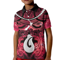 Personalised Maori Matariki Hei Matau Whero Kid Polo Shirt Maori Kowhaiwhai Pattern Galaxy LT01 Kid Red - Polynesian Pride