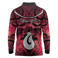 Personalised Maori Matariki Hei Matau Whero Long Sleeve Polo Shirt Maori Kowhaiwhai Pattern Galaxy