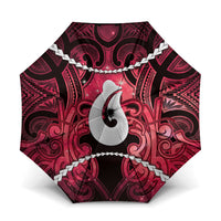 Maori Matariki Hei Matau Whero Umbrella Maori Kowhaiwhai Pattern Galaxy LT01 One Size Folded 11.42 inch Opened Diameter 37.4 inch Red - Polynesian Pride