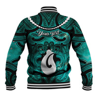 Personalised Maori Matariki Hei Matau Turquoise Baseball Jacket Maori Kowhaiwhai Pattern Galaxy