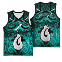 Personalised Maori Matariki Hei Matau Turquoise Basketball Jersey Maori Kowhaiwhai Pattern Galaxy