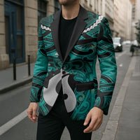 Personalised Maori Matariki Hei Matau Turquoise Blazer Maori Kowhaiwhai Pattern Galaxy