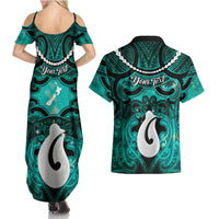 Personalised Maori Matariki Hei Matau Turquoise Couples Matching Summer Maxi Dress and Hawaiian Shirt Maori Kowhaiwhai Pattern Galaxy