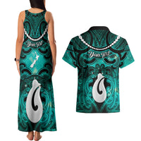 Personalised Maori Matariki Hei Matau Turquoise Couples Matching Tank Maxi Dress and Hawaiian Shirt Maori Kowhaiwhai Pattern Galaxy