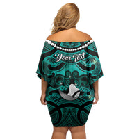 Personalised Maori Matariki Hei Matau Turquoise Family Matching Off Shoulder Short Dress and Hawaiian Shirt Maori Kowhaiwhai Pattern Galaxy