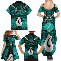 Personalised Maori Matariki Hei Matau Turquoise Family Matching Summer Maxi Dress and Hawaiian Shirt Maori Kowhaiwhai Pattern Galaxy