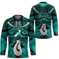 Personalised Maori Matariki Hei Matau Turquoise Hockey Jersey Maori Kowhaiwhai Pattern Galaxy