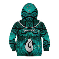 Personalised Maori Matariki Hei Matau Turquoise Kid Hoodie Maori Kowhaiwhai Pattern Galaxy LT01 - Polynesian Pride
