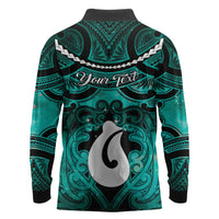 Personalised Maori Matariki Hei Matau Turquoise Long Sleeve Polo Shirt Maori Kowhaiwhai Pattern Galaxy