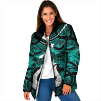 Personalised Maori Matariki Hei Matau Turquoise Padded Jacket Maori Kowhaiwhai Pattern Galaxy