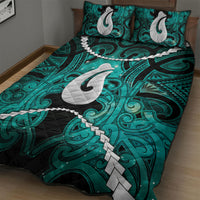 Maori Matariki Hei Matau Turquoise Quilt Bed Set Maori Kowhaiwhai Pattern Galaxy