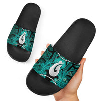 Maori Matariki Hei Matau Turquoise Slide Sandals Maori Kowhaiwhai Pattern Galaxy
