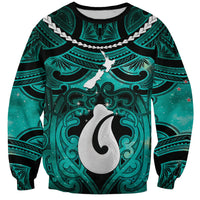 Personalised Maori Matariki Hei Matau Turquoise Sweatshirt Maori Kowhaiwhai Pattern Galaxy LT01 Unisex Turquoise - Polynesian Pride